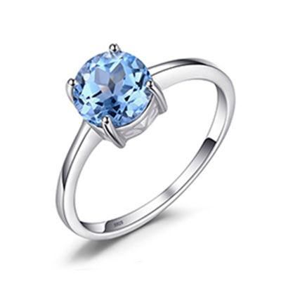 Sky Blue Topaz Created Gemstone Solitaire Ring 925 Sterling Silver Jewelry for Women Wholesale