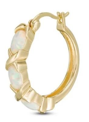 Classic Jewellery Earring Opal Lab Opal Sterling Gold Plated Three Stone Hoops Earrings