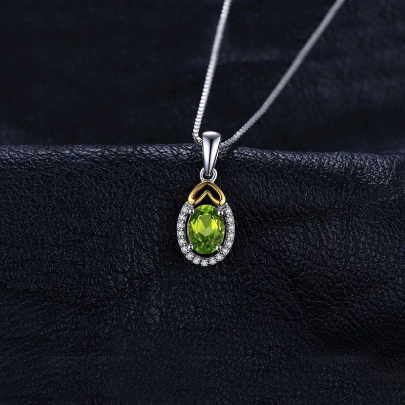 Gold Plated Jewelry Genuine Gemstone Peridot Pendant 925 Sterling Silver Jewelry