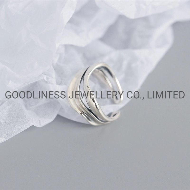 Geometric Chunky Twisted Pure Silver Adjustable Hug Rings for Women