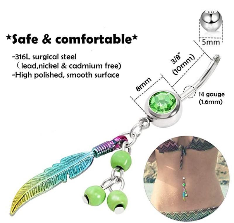 5 PCS Dangle Belly Button Rings for Women 316L Surgical Steel Navel Barbell Body Piercing Jewelry