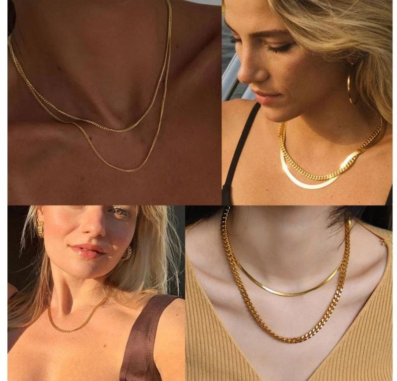 Vnox Cuban Chain Necklace for Men Women, Basic Punk Stainless Steel Curb Link Chain Chokers, Vintage Gold Tone Solid Metal Collar Dropshipping Wholesale
