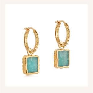 2021 Women Vintage 925 Sterling Silver Square Gemstone Created Turquoise Drop Earrings