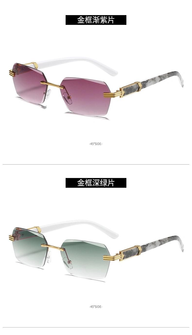 New Shades Rimless Metal Frame Square Colorful Lens Luxury Sunglasses