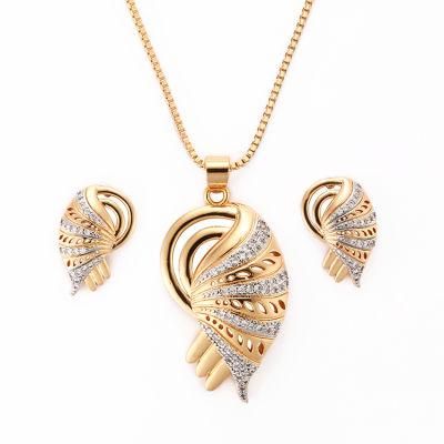 Fashion Accessories Silver Alloy 18K Gold Plated Women Jewelry Sets Chain Pendant Necklace with CZ Crystal
