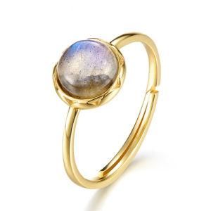 Custom Vermeil Jewelry Natural Quartz Rainbow Gemstone Rings S925 Silver 14K Gold Plated Adjustable Ring
