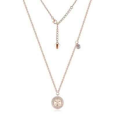 925 Sterling Silver New Fashion Lucky Clover Rose Gold Circle 18K Gold Plated Necklaces