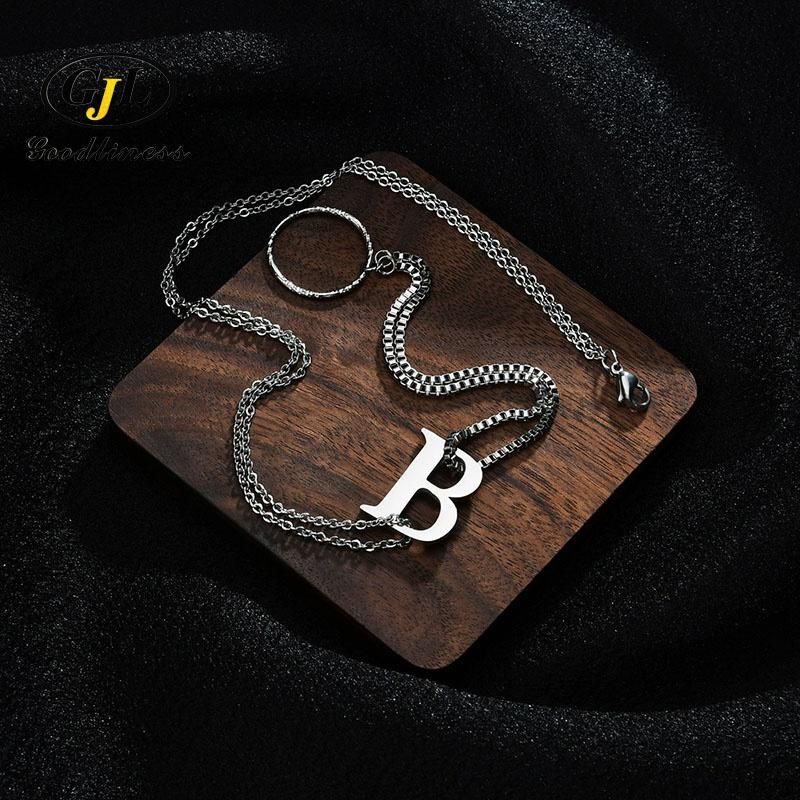 Hiphop Antique Stainless Steel Layered Mens Box Chain Letter Necklace