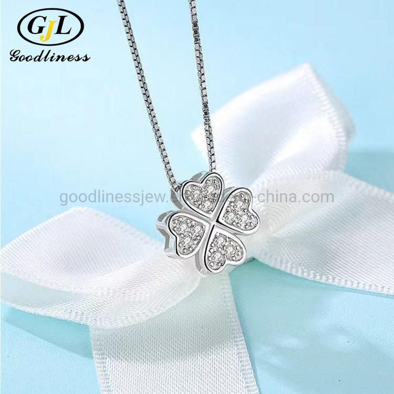 Initial Delicated Rhineshtone Pendant Lucky Four Clover Leaf Women Necklace