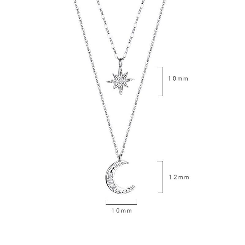 Fashion Silver Color Star Moon Double Necklace Women′s Clavicle Chain Fashion Jewelry