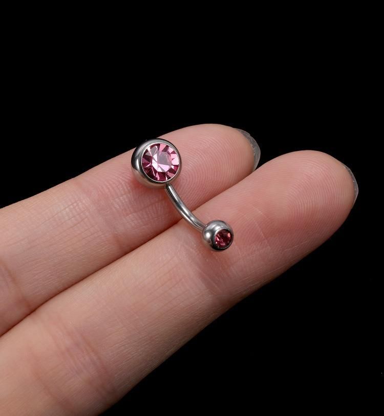 Wholesale Titanium Steel Buckle Double Headed Zircon Belly Button Ring Color Round Fake Umbilical Puncture Fashion Navel Ring Body Piercing Jewelry