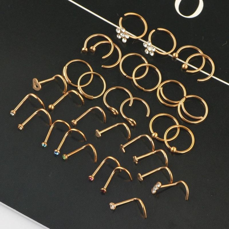 32PCS Jewelry Sets Nose Rings Hoop 316L Steel Nipple Nose Eyebrow Helix Tragus Cartilage Septum Piercing Jewelry