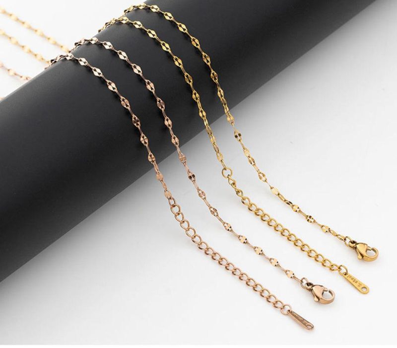 18K Gold Versatile Lip Chain Sweater Chain Female Stainless Steel Necklace Pendant with Chain Bare Chain Clavicle Chain Tile Chain Ssnl2639