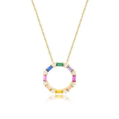 Rainbow Floral S925 Colored Round Circle Pendant Necklace