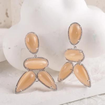 Fashion Accessories Four Big Cat&prime;s Eye Stone 925 Silver Fashion Jewelry Factory Wholesale New Style Trendy Women 2022 Fine Earrings