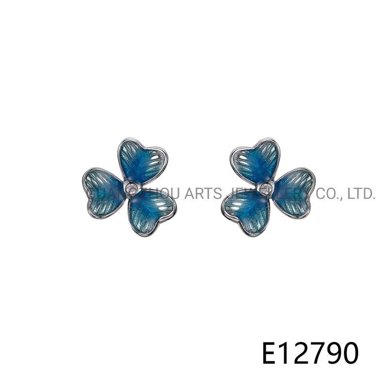 Handmade Cute Enamel Bug Flowers 925 Silver Stud Earring