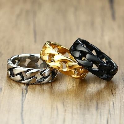 Cuban Chain Ring Jewelry European and American Fashion Men&prime; S Motorcycle Titanium Steel Chain Gold Ring