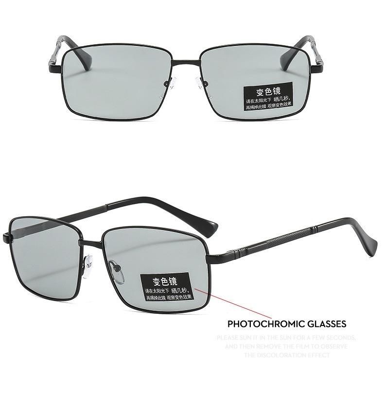 2022 Men′s Polarized Frame Metal Driving Mirror Color Changing Sunglasses