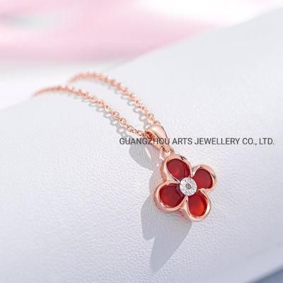 New Arrival Four Leaves Clover with Natural Diamond Silver Necklace Jewelry