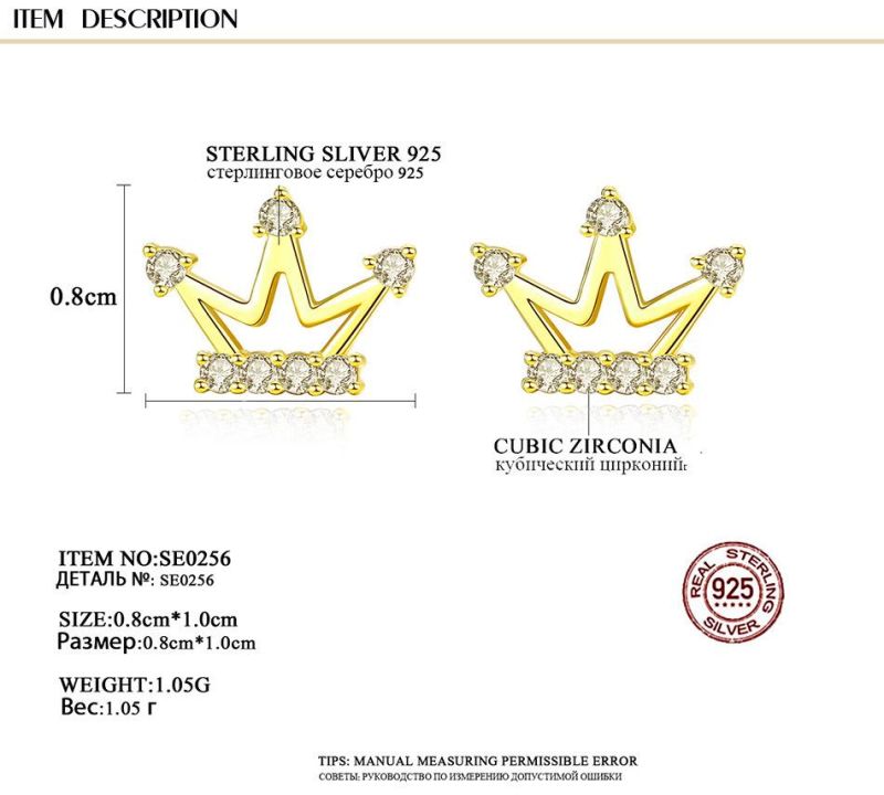 Hot-Selling Earrings S925 Sterling Silver Earrings Jewelry Crown Silver Studs