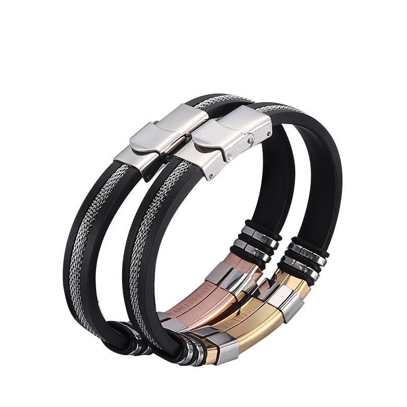 Male Bangles Jewelry New Boutique Men′s Titanium Steel Silicone Bracelet