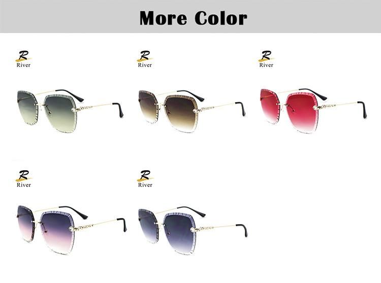 Diamond-Encrusted Rimless Metal Frames Women Sunglasses