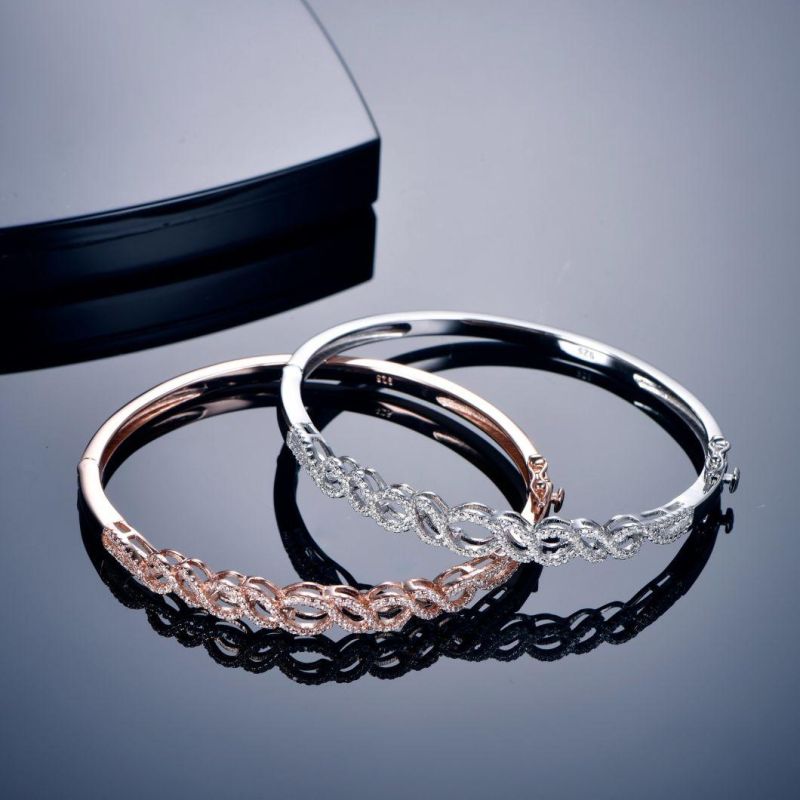 Silver 925 18K Gold Plated European Braided Twisted Bangle Women Bracelet with Premium Austrian Crystal Destiny Jeweller