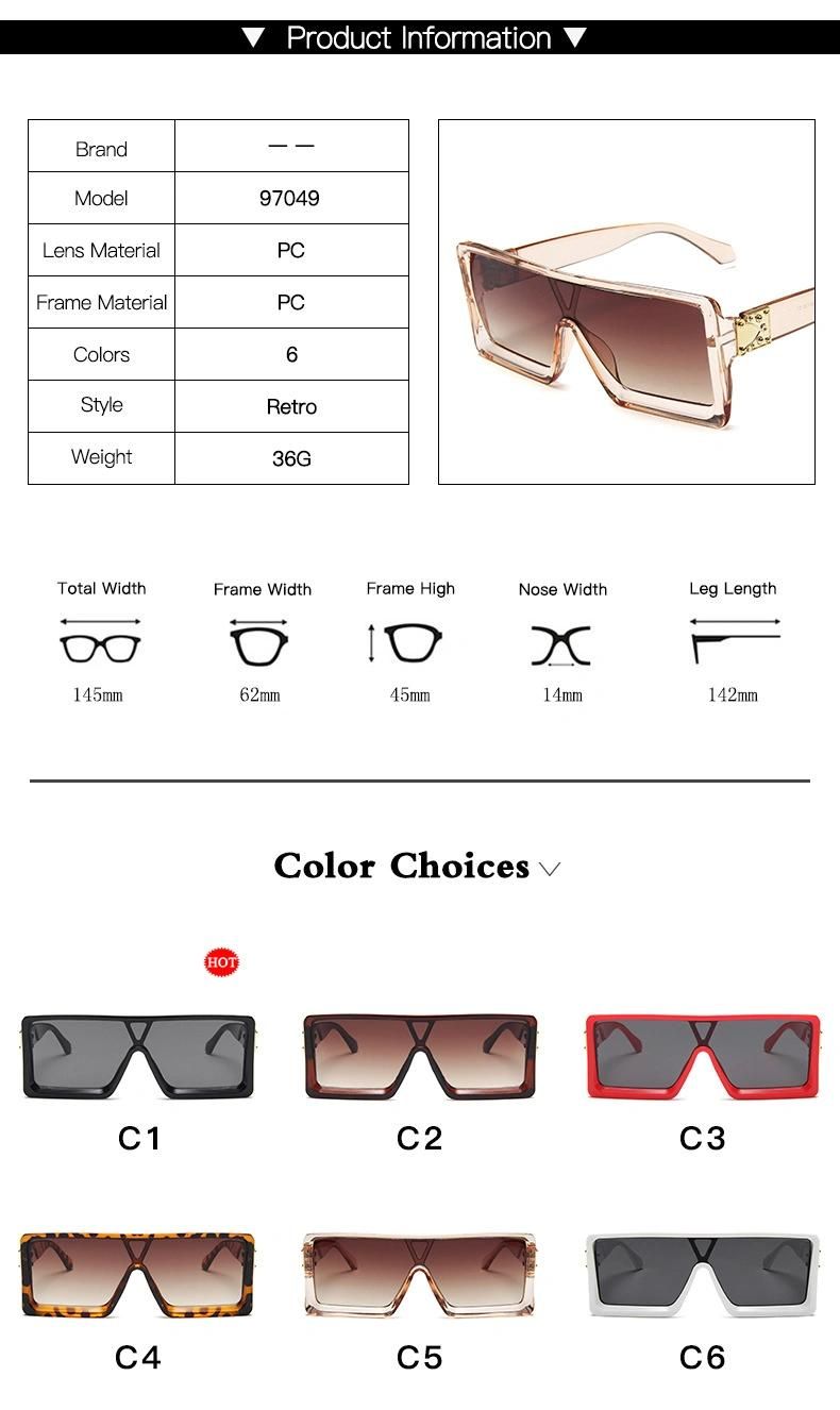 Trendy New Frame One-Piece Sunglasses Personality Men′s Large Frame Sunglasses