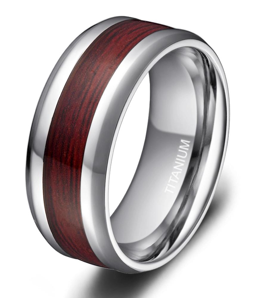 Men′s Ring Wooden Inlay Titanium Ring Finger Ring