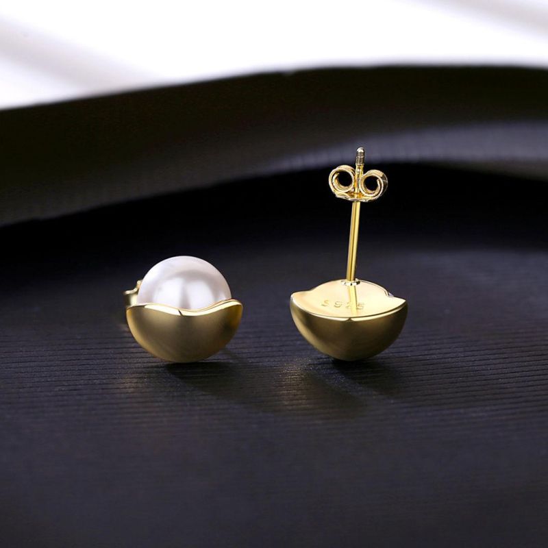Fashion Jewelry Ball Silver Short Earring Stud with Pearl