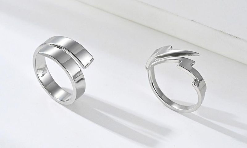 Ins Minimalist Lightning Ring Stainless Steel Pen Ring Personalized Wear Hollow Titanium Steel Jewelry Customization SSR2455