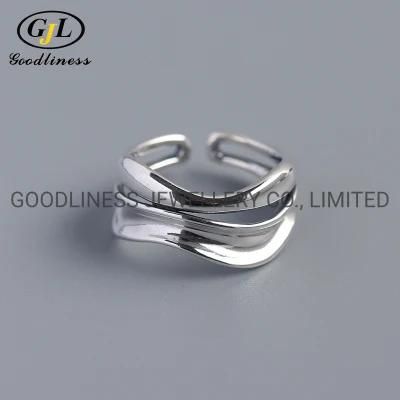 Geometric Chunky Twisted Pure Silver Adjustable Hug Rings for Women