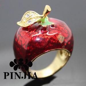 Red Enamel Apple Ring Gold Statement Fashion Jewelry