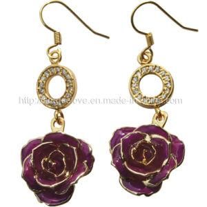 24k Gold Rose Earrings for Christmas Day Gift (EH010)