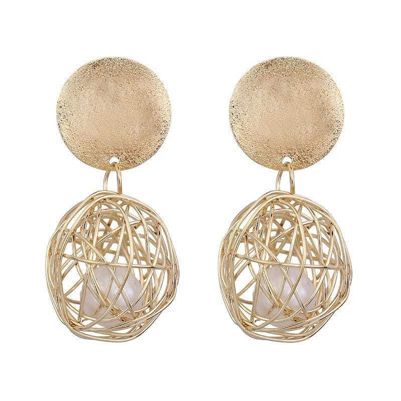 Women Golden Color Round Ball Geometric Earrings Fashion Jewelry Stud Earrings