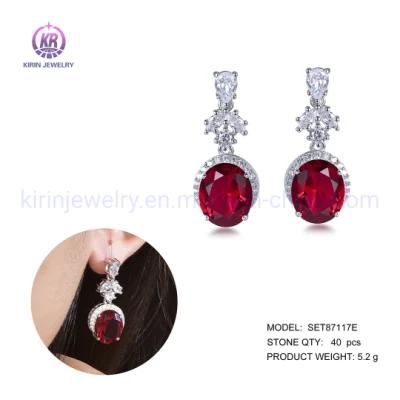 Wedding Earrings with Ruby Zircon Micro Pave 5A CZ High MOQ Drop Earring Wedding Bridal Wedding Earring