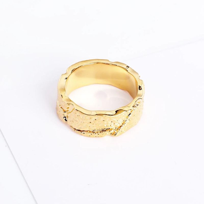 Latest Width Sand Stone Texture Gold Plated Finger Rings Women