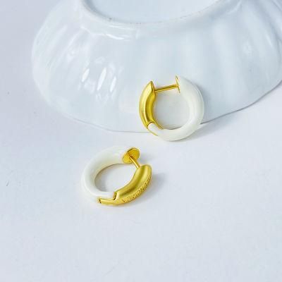 Candy Color Enamel Matte Gold Small Circle Earrings