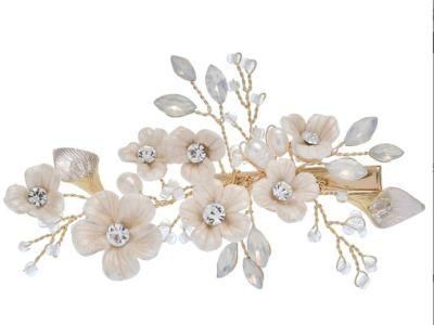Rose Gold Crystal Hair Comb Headpiece Hair Clip. Bridal Wedding Ceramic Flower Hair Comb Hair Clip Headpiece