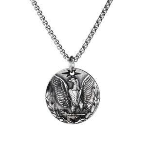 Stainless Steel Sun Eagle Medal Pendant Necklace