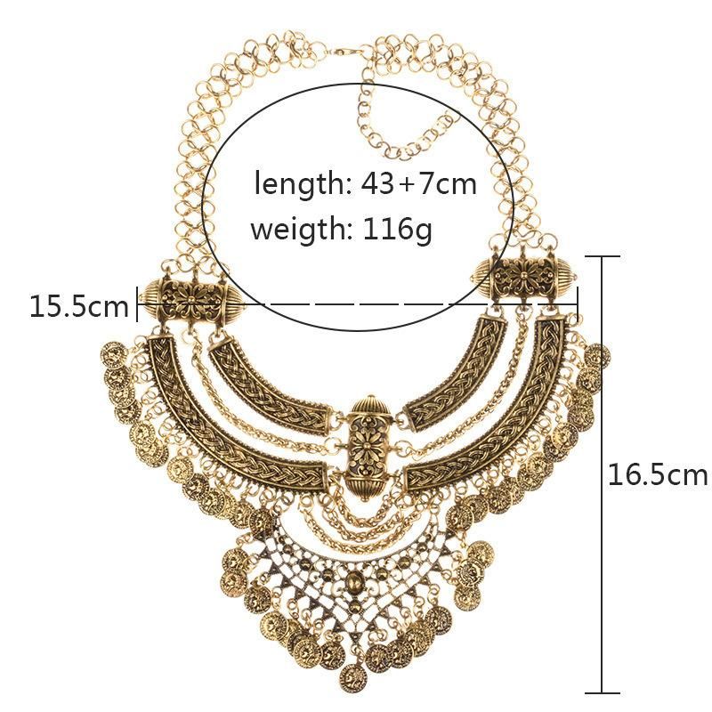 Multi Layer Vintage Exaggerated Coin Big Brand Necklace with Long Clavicle Chain