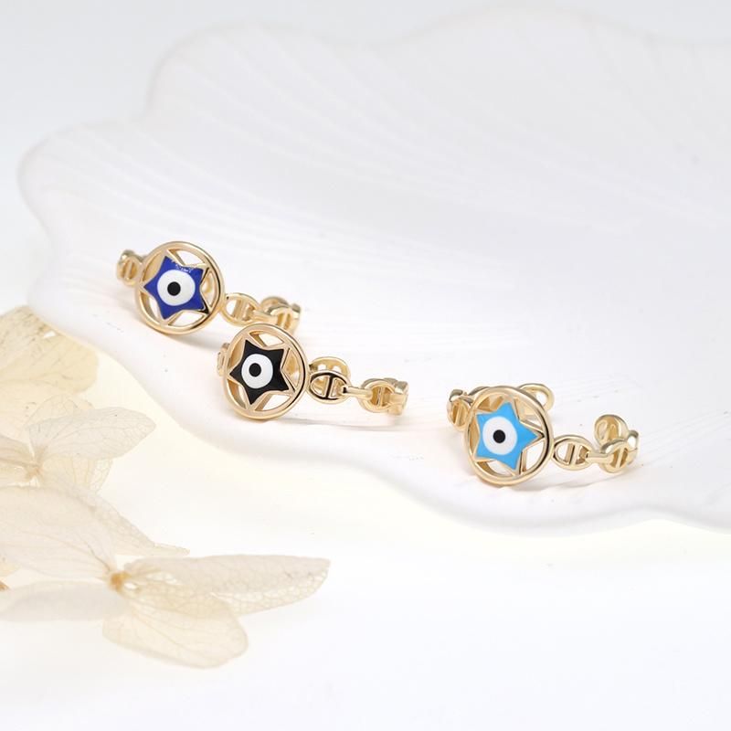 18K Gold Plated Oil Drip Adjustable Turkish Blue Eye Rings
