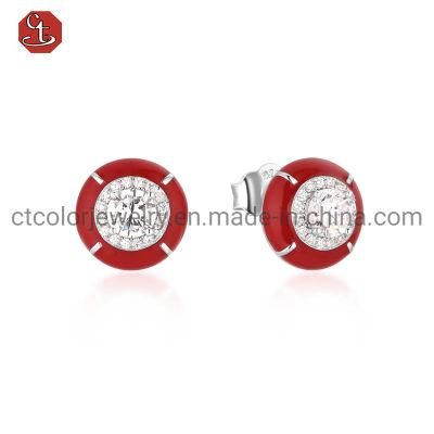 Elegant Fashion Women Jewelry 925 Sterling Silver or Brass Earrings Red Enamel Earrings Jewelry