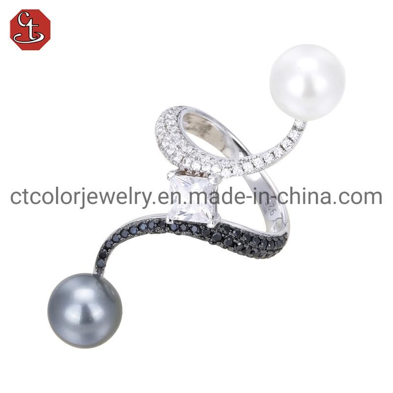 Wholesale Price 925 Silver Black Plating Shell Pearl Fashion Ring