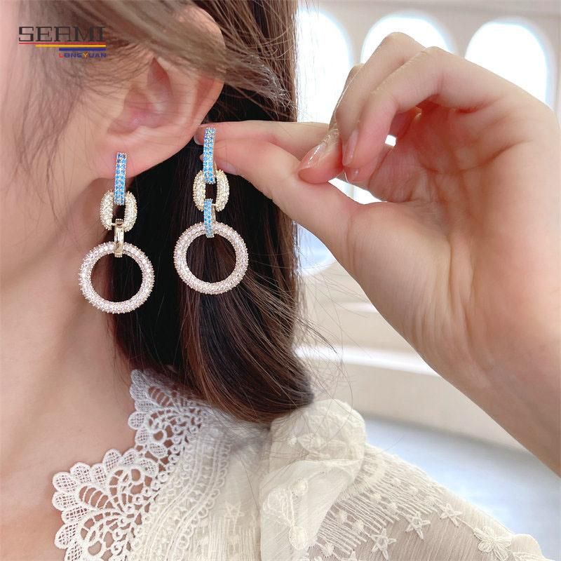 S925 Silver Needle Zircon Interlocking Hoop Earrings