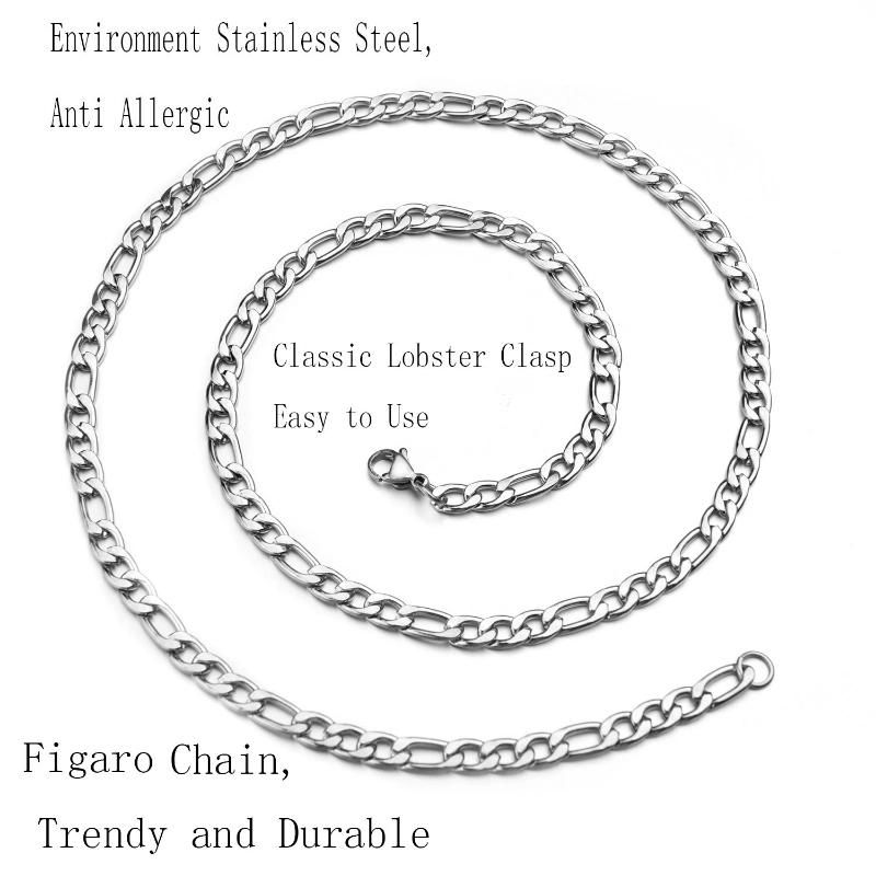 Hot Selling Figaro Chain Stainless Steel Necklace for Jewelry Design