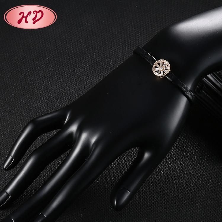 Girls Favorite Zircon Round Colors Diamond Leather Chain Bracelet