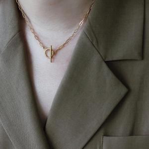 Gold Plated Stainless Steel Paper Clip Chain Ot Togagle Necklace