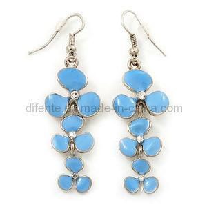 Modern Design Delicate Triple Flower Light Blue Resin Earrings (EQ1269)