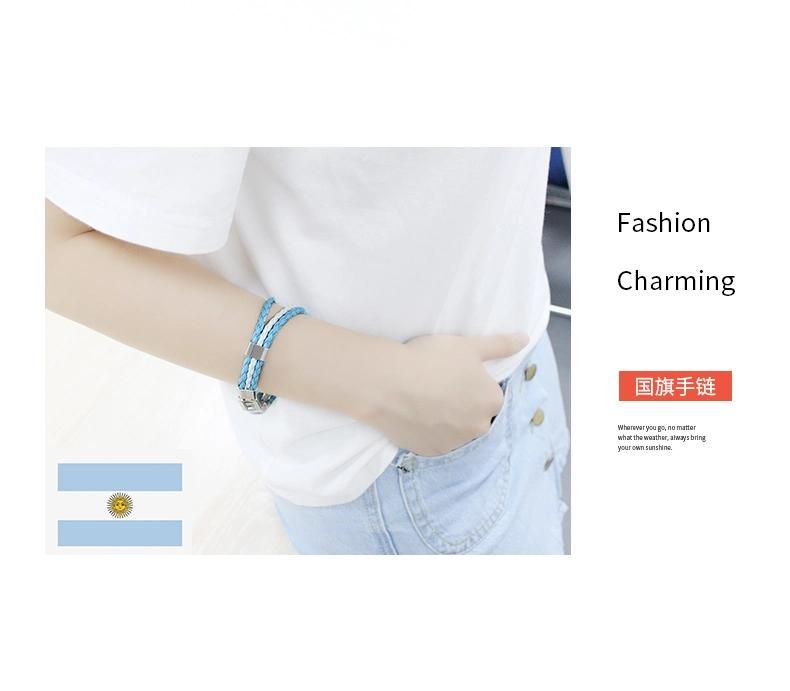 World National Flag Color Matching Leather Rope Woven Bracelet